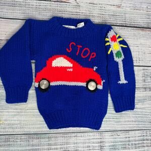 Vintage Puffins Hand Knit Toddler Car Sweater Boys 2T